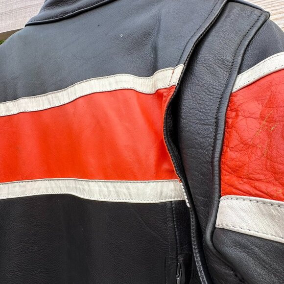 VINTAGE/RETRO BIKER JACKET BLACK/ORANGE ITALIAN LEATHER - HARD TO FIND - Picture 4 of 15